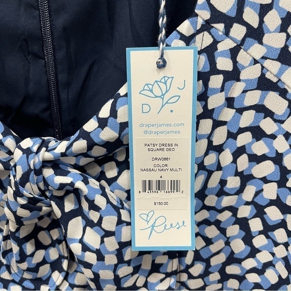 Draper James Patsy Dress Square Geo Smocked Puff Sleeve A-Line Sweetheart Neck - Picture 8 of 15